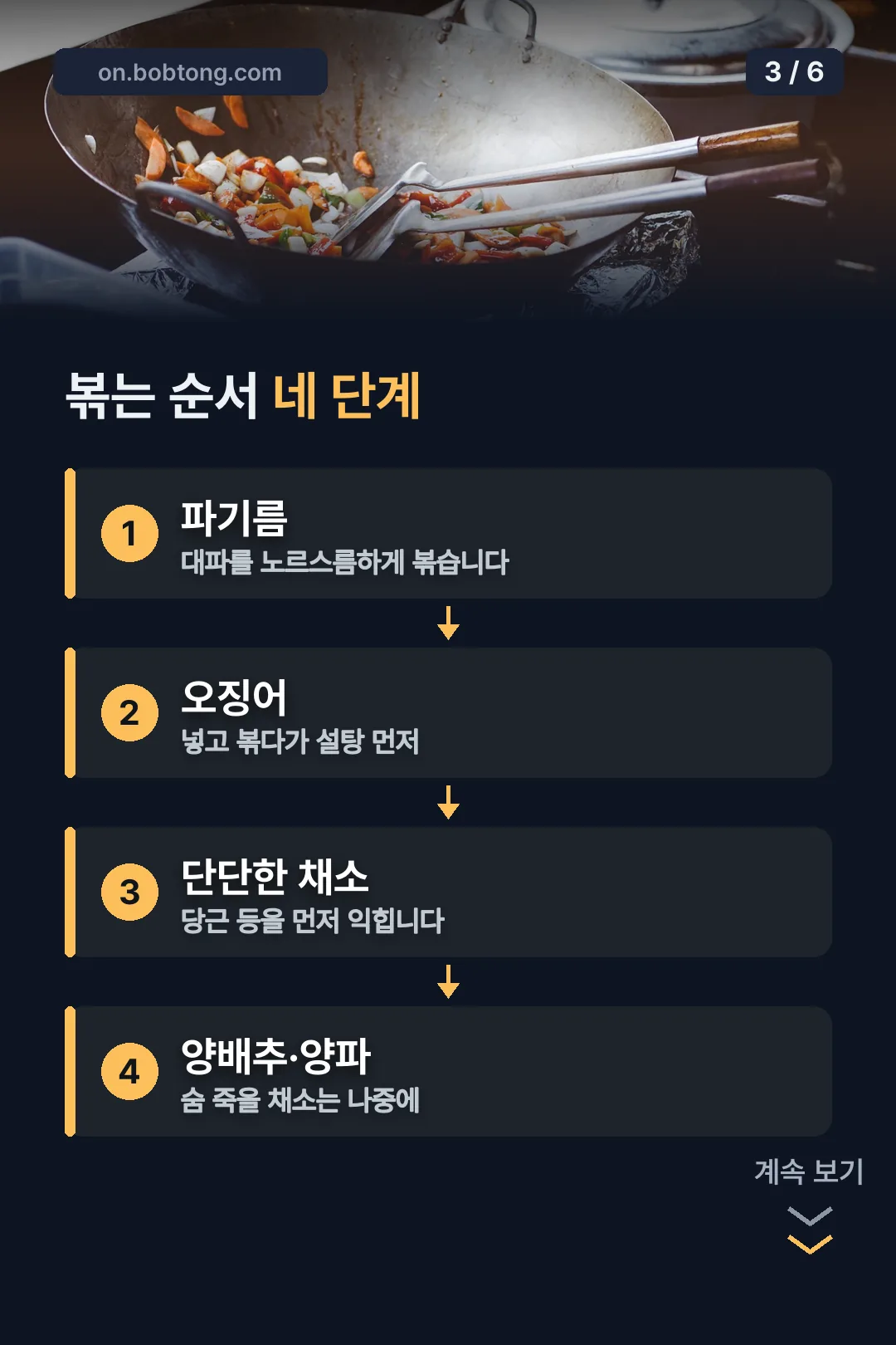 볶는 순서 네 단계