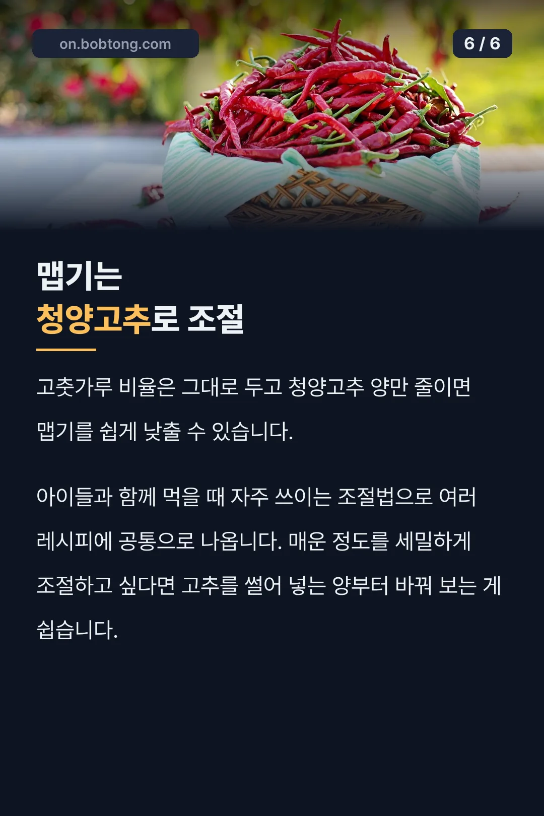 청양고추로 맵기 조절